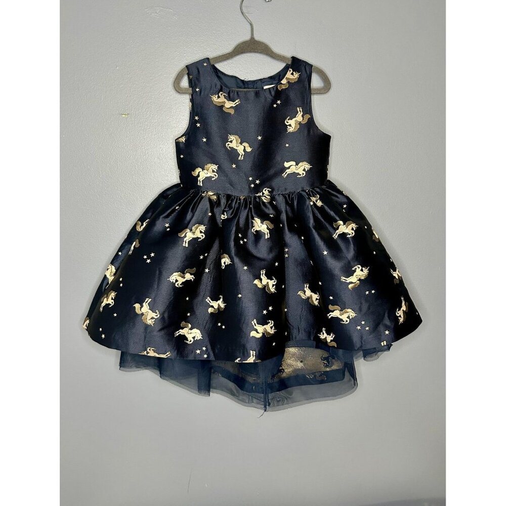H&M Dress Girls 2-3Y Navy Blue Gold Unicorn Star Print Sleeveless Party Formal